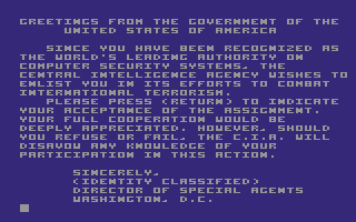 Hacker II: The Doomsday Papers screenshot 4 for Commodore 64